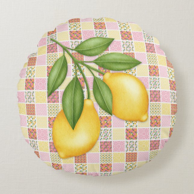 Patchwork-Zitrone Rundes Kissen (Vorderseite)