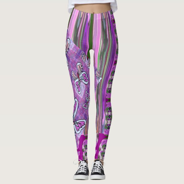 Patchy Stripes Pink Green Leggings (Vorderseite)