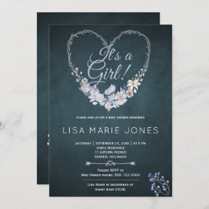 Patel blüht Herzkranz blaue Babydusche Einladung