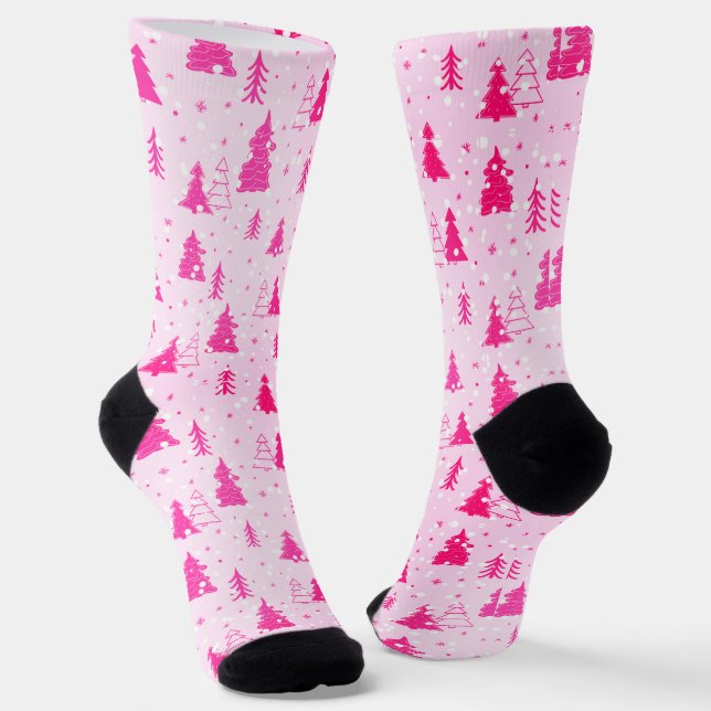 Patel Pink Weihnachtsbaum Falling Snow Elegant Socken (Gewinkelt)