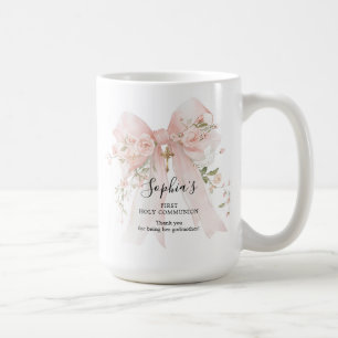 Patengeschenk Erstkommunion Rosa Schleife Rosen Kaffeetasse