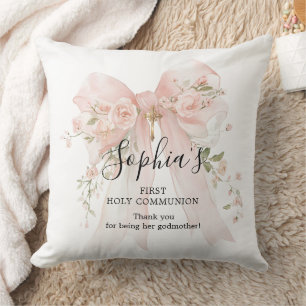 Patengeschenk Erstkommunion Rosa Schleife Rosen Kissen
