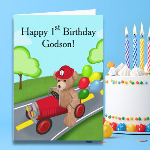 Patenkind Glücklicher 1. Geburtstag Teddybär Feuer Karte