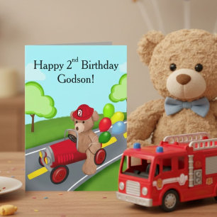 Patenkind Glücklicher 2. Geburtstag Teddybär Feuer Karte