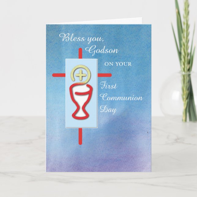 Patensohn, erste heilige Kommunion, blau Karte (Vorderseite)