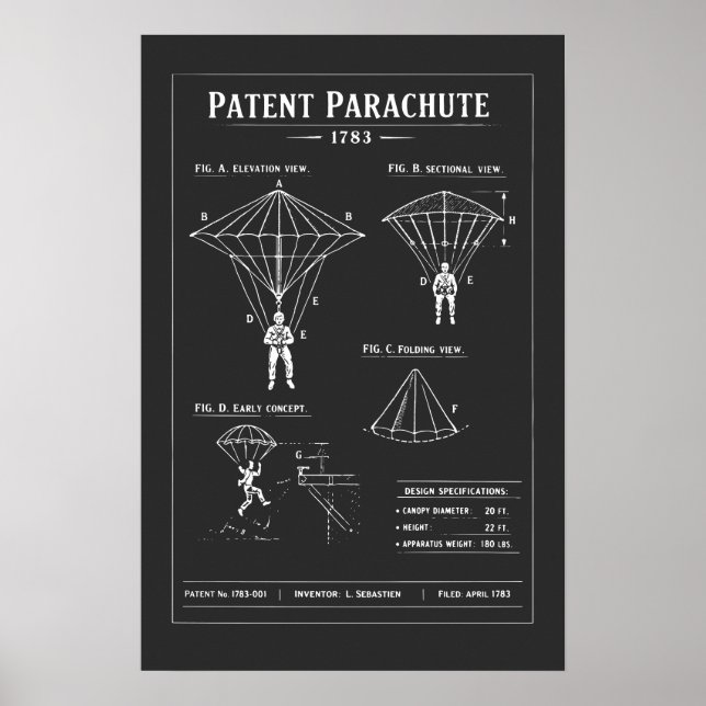 Patent Fallschirm Blaupause Poster (Vorne)