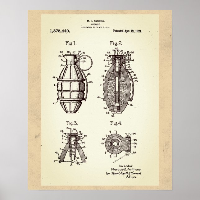 Patent für eine alte Granate Poster (Vorne)