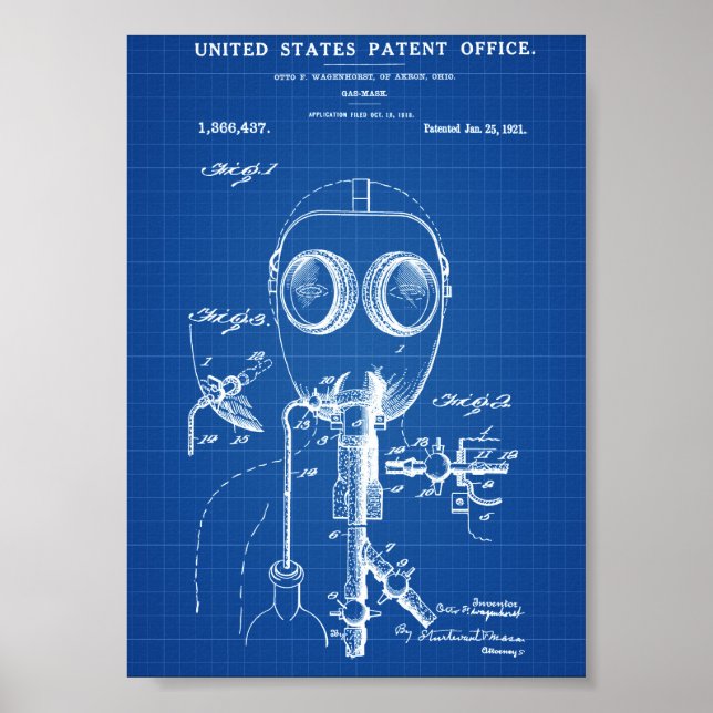 Patent für Gasmaske - Blueprint Poster (Vorne)