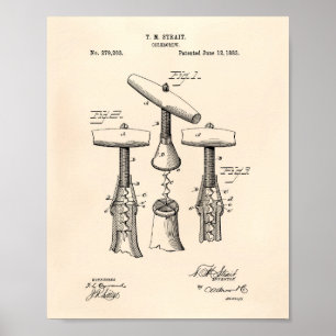 Patent-Kunst des Korkenzieher-1883 - altes Peper Poster