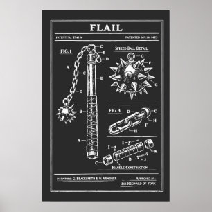 Patent-Stil-Mittelalter-Flegel-Blueprint Poster