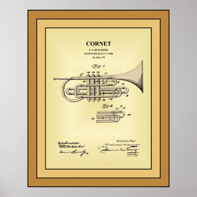 Patent Zeichnend ~ F. A. Buesoher ~ Cornet ~ Poster (Vorne)