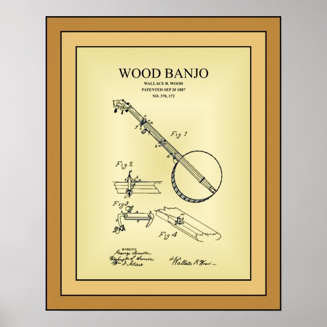 Patent Zeichnend ~ Wallace B. Wood ~ Wood Banjo ~ Poster (Vorne)