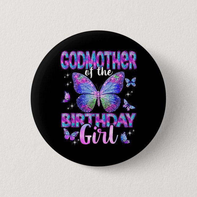 Patentante des Geburtstagsmädchens Schmetterlingsf Button (Vorderseite)