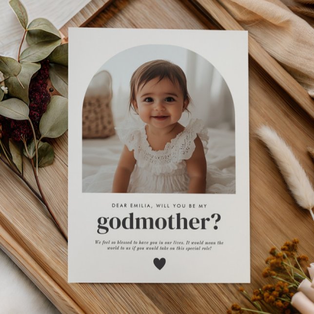 Patentante Foto Antrag Einladung (Zazzle Godmother Arched Photo Proposal Invitation)