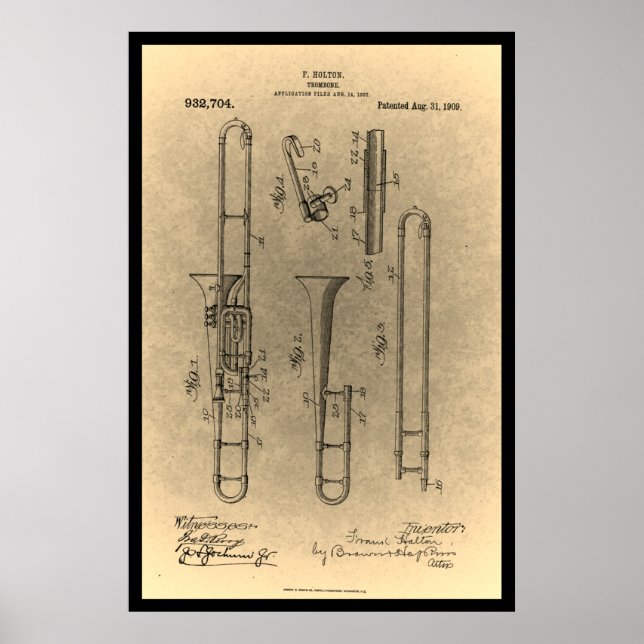 Patentdruck Vintage Retro Posaune Poster (Vorne)