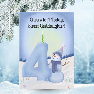 Patentochter 4. Geburtstag Schneemann mit schneere Karte