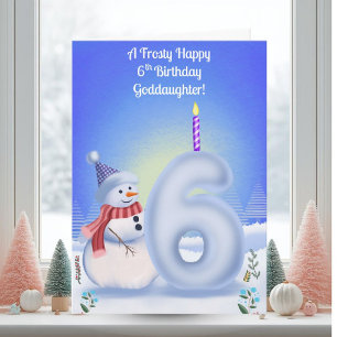 Patentochter 6. Geburtstag Schneemann Schnee Karte