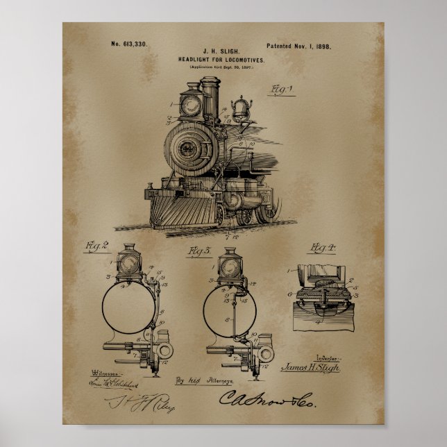 Patentzeichnung Zug-Scheinwerfer Poster (Vorne)