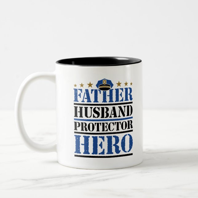 Pater Husband Protector Hero Police Vater Zweifarbige Tasse (Links)