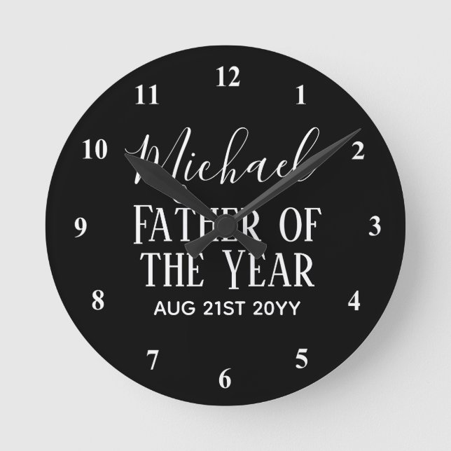 Pater of the YEAR VATER Husband Man CUSTOPM TEXT Runde Wanduhr (Vorderseite)