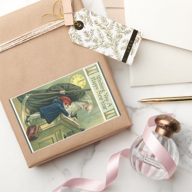 Pater Time wünscht Ihnen ein glückliches neues Jah Rechteckiger Aufkleber (Schenken)