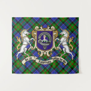Paterson Clan Abzeichen & Unicorns w/Tartan  Wandteppich
