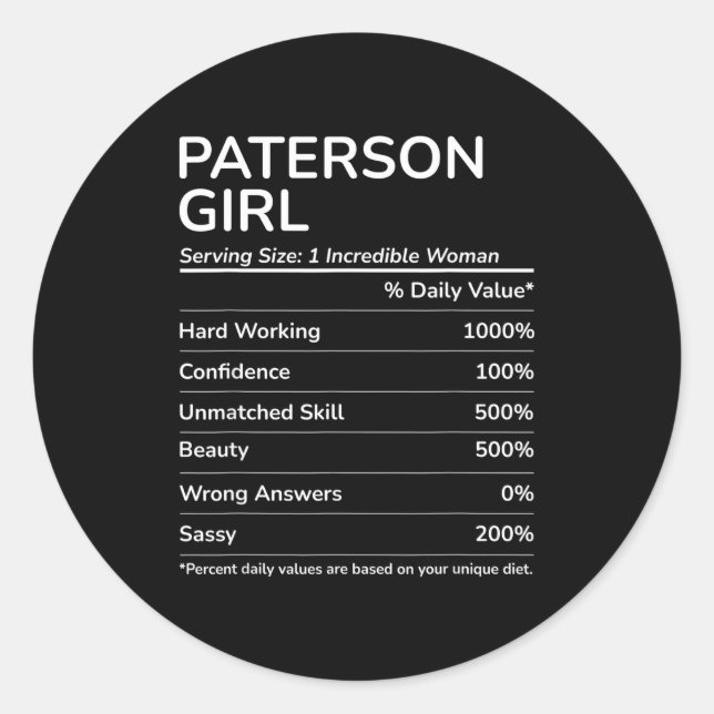 Paterson Girl Funny New Jersey Hometown  Runder Aufkleber (Vorderseite)
