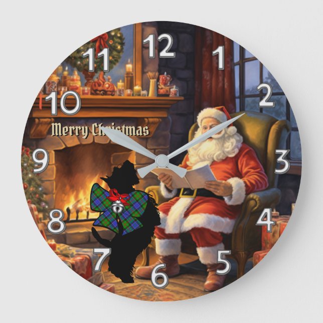 Paterson Scottie Dog/Santa Personalisiert Xmas Große Wanduhr (Vorderseite)