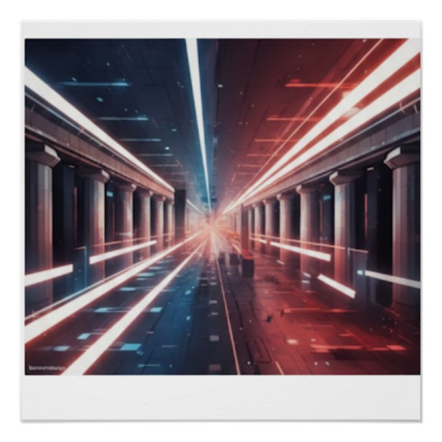 Path of Leaders - Futuristic Abstract Red & Blue T Poster (Vorderseite)