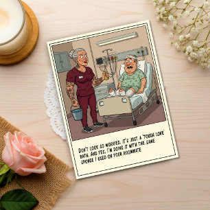 Patient ängstigt sich vor Krankenschwester Schwamm Postkarte