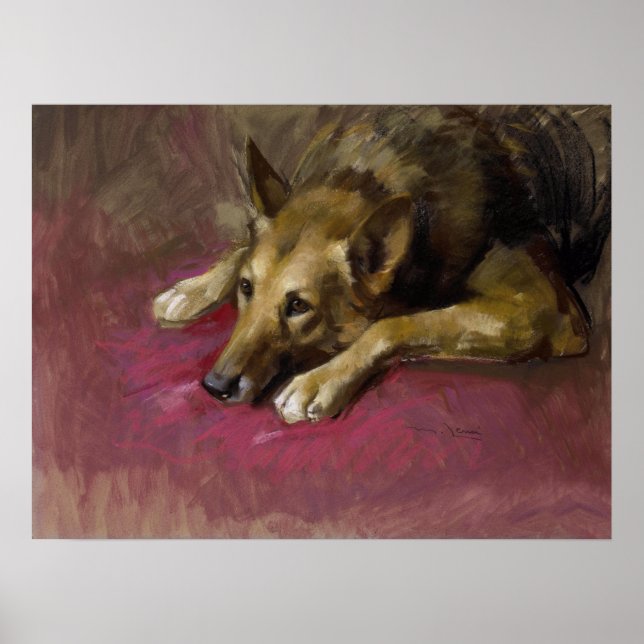 Patient Deutscher Schäferhund von Marino Lenci Poster (Vorne)
