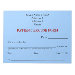 Patient entschuldigen Form Notepad (blau) Notizblock