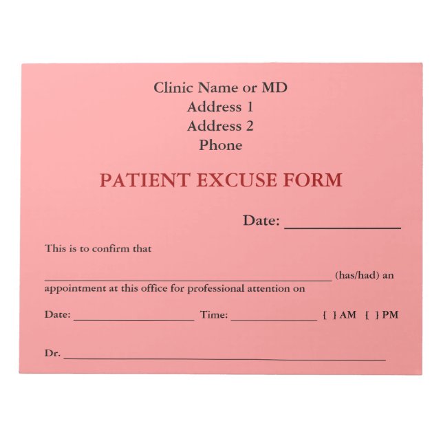 Patient entschuldigen Form Notepad (rosa) Notizblock (Vorderseite)