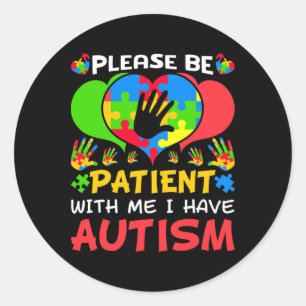 Patient Me Herz farbenfrohe Puzzle Ich habe Autism Runder Aufkleber