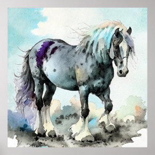 Patient Shire Horse Aquarell Poster