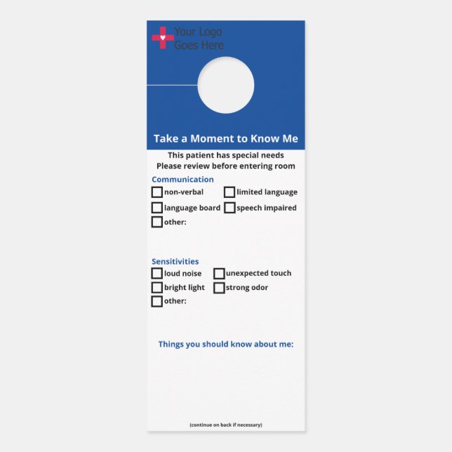 Patienten mit besonderen Bedürfnissen Türanhänger (Vorderseite)