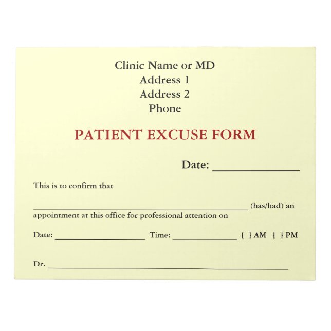 PatientIn Form Notepad (weiß) Notizblock (Vorderseite)