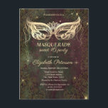 Patina Copper Gold Masque Sweet 16 Einladungspostkarte<br><div class="desc">Goldmaske auf patinischem Kupferhintergrund.</div>