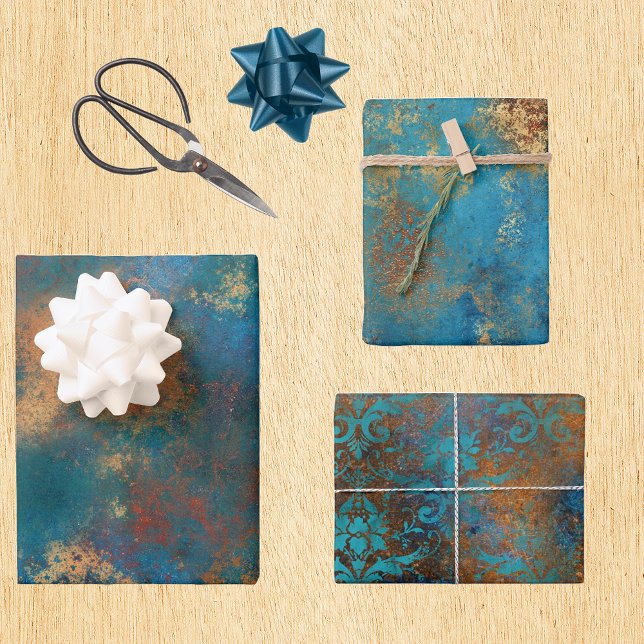 Patina Copper Turquoise Floral Distressed  Geschenkpapier Set (Von Creator hochgeladen)