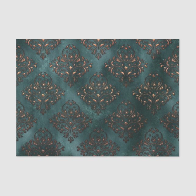 Patina und Rust Damask Aquamarines Gewebepapier Seidenpapier (Vorderseite)