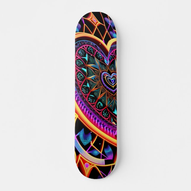 Patineta Colorido Mandala De Corazón Skateboard (Vorne)