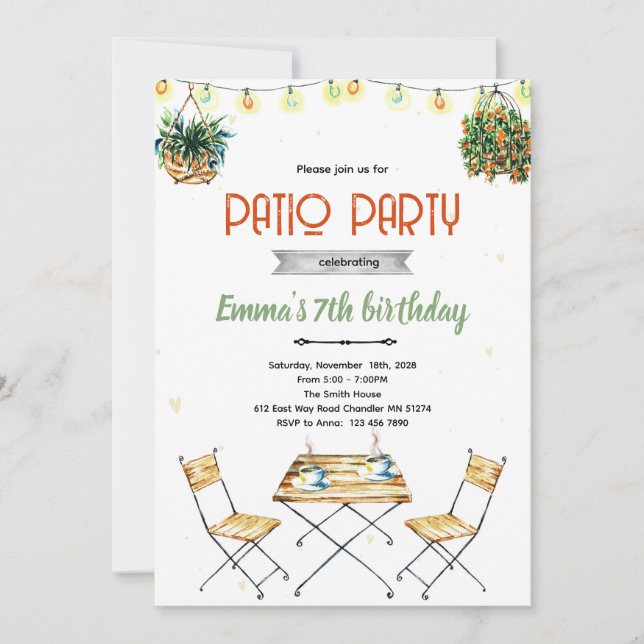 Patio party Invitation Einladung (Vorderseite)