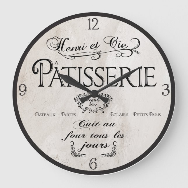 Patisserie French Clock, Antique White French Deco Große Wanduhr (Vorderseite)