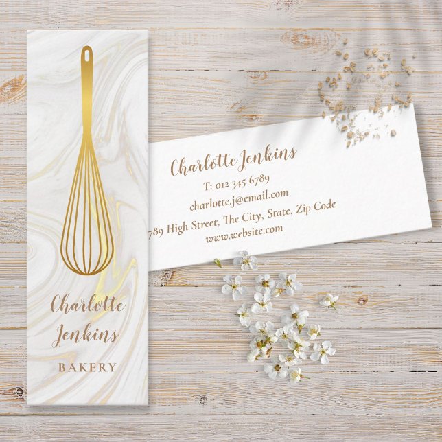Patisserie Koch Marmorbäume Wirbel Gold Whisk Mini Visitenkarte (Patisserie Chef Marble Swirls Gold Whisk Mini Business Card)