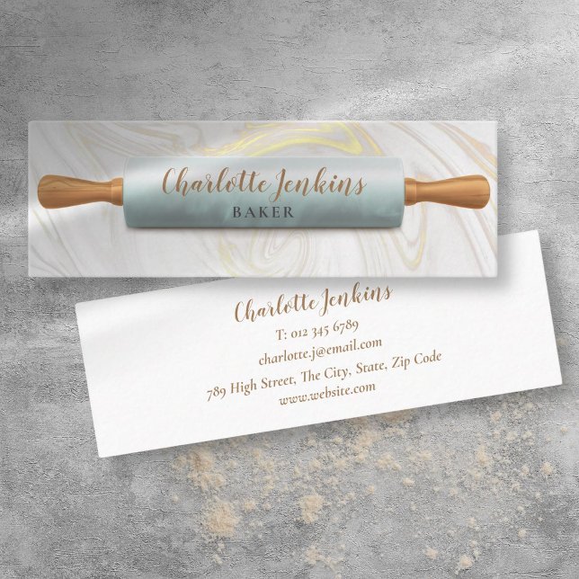 Patisserie Marble Wirbel Rolling Button Pastry Koc Mini Visitenkarte (Patisserie Marble Swirls Rolling Pin Pastry Chef Mini Business Card)