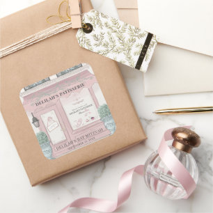 Patisserie Paris Pink Bat Mitzvah Quadratischer Aufkleber