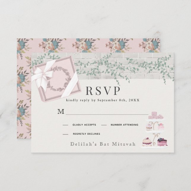 Patisserie Paris Pink Bat Mitzvah RSVP Karte (Vorne/Hinten)