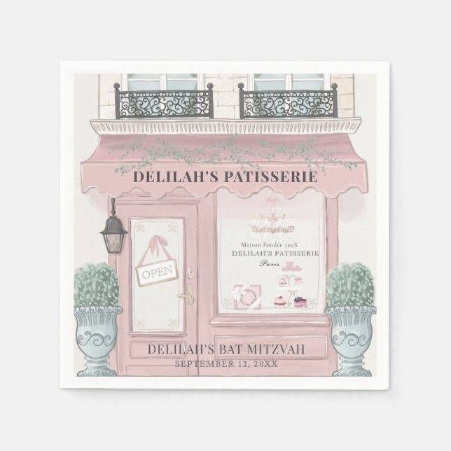 Patisserie Paris Pink Bat Mitzvah Serviette (Vorderseite)