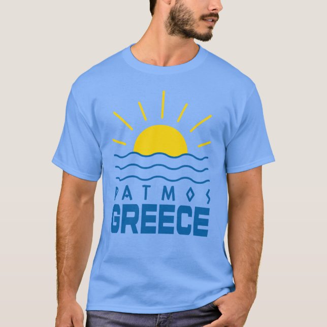 Patmos Greece Sunshine and Sea Men's Blue T-Shirt (Vorderseite)