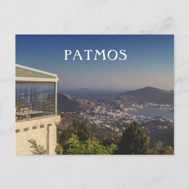 Patmos Griechenland Aussicht von oben auf die Inse Postkarte (Vorderseite)